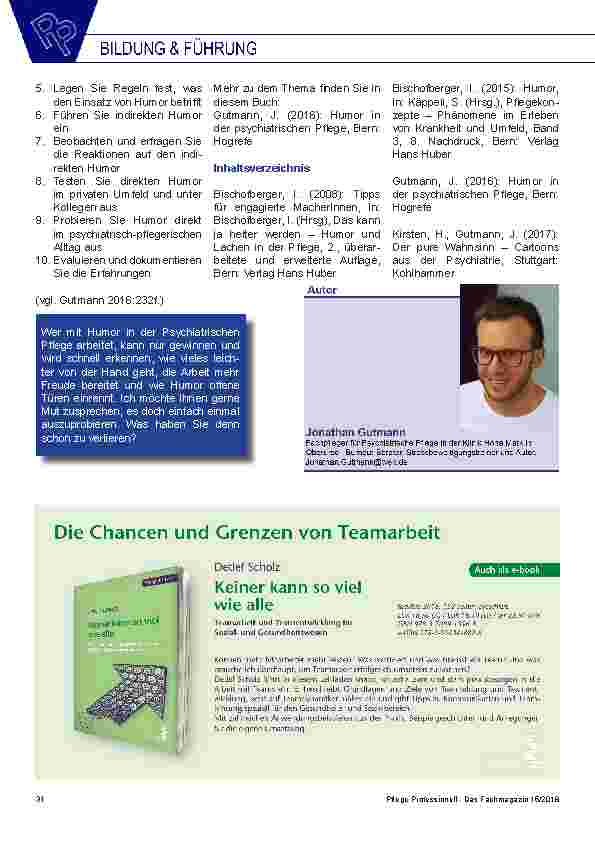 Vorschauseite 5: 25 GOLDENE REGELN für die praktische Anwendung von Humor in der Psychiatrischen Pflege 27 Pflege