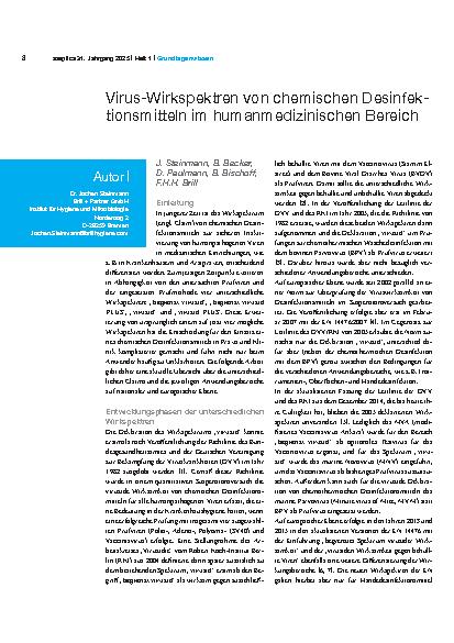 Vorschauseite 1: Virus-Wirkspektren von chemischen Desinfektionsmitteln im humanmedizinischen Bereich
