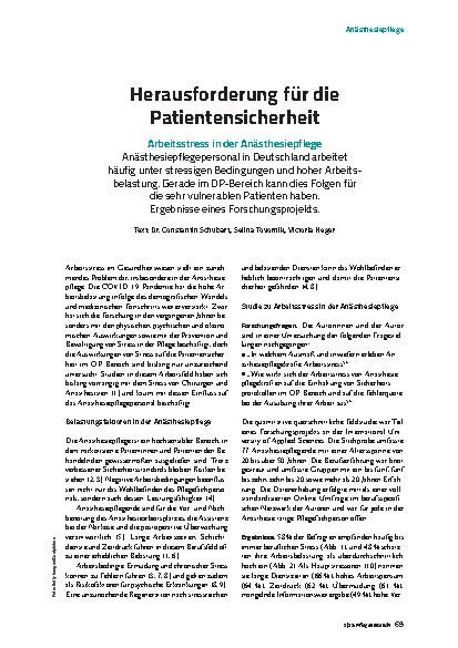 Vorschauseite 2: Herausforderung für die Patientensicherheit Arbeitsstress in der Anästhesiepflege