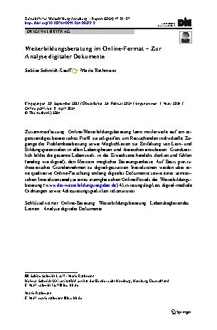 Vorschauseite 1: Weiterbildungsberatung im Online-Format – Zur Analyse digitaler Dokumente