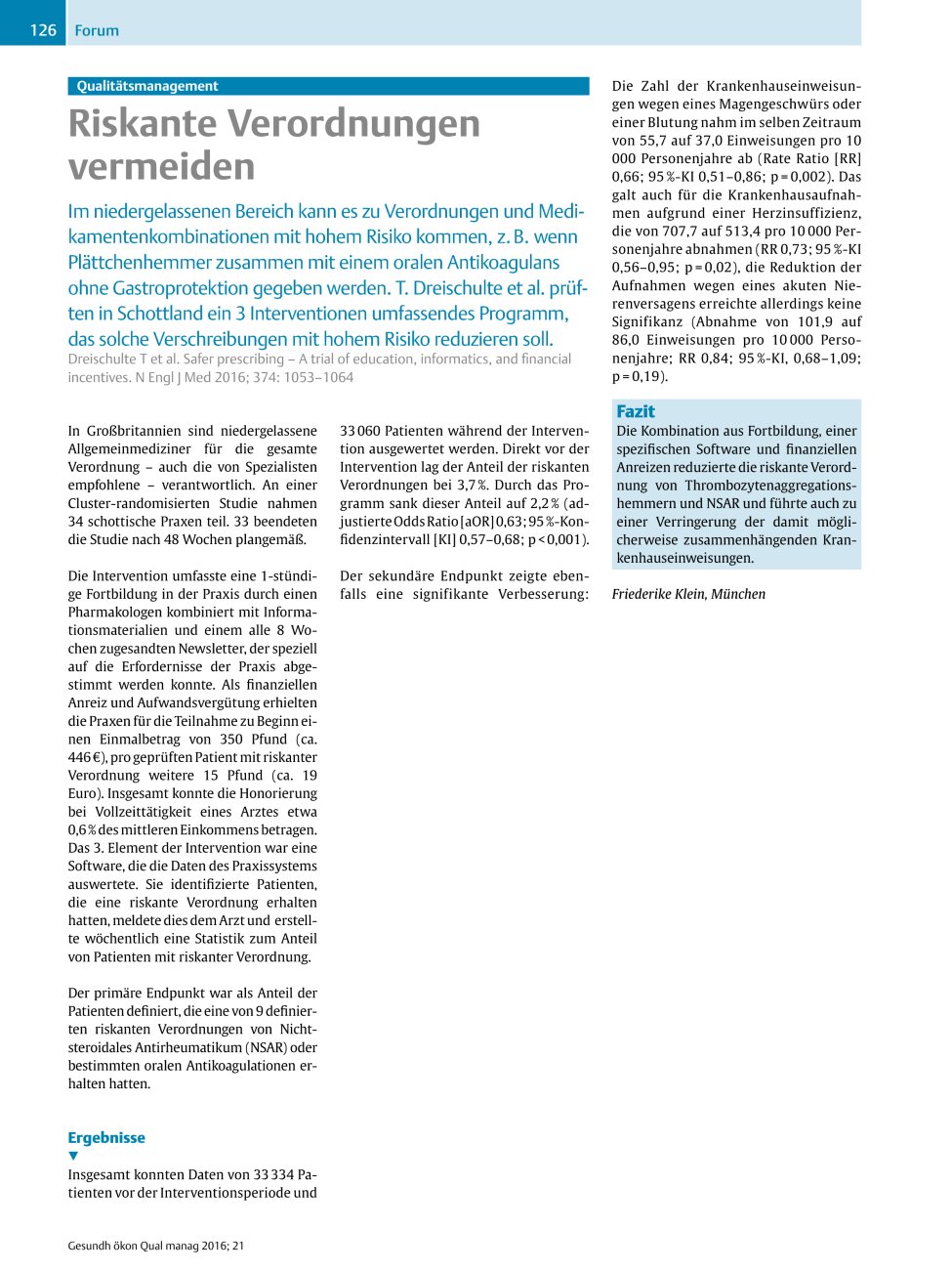 Vorschauseite 1: Qualitätsmanagement – Riskante Verordnungen vermeiden