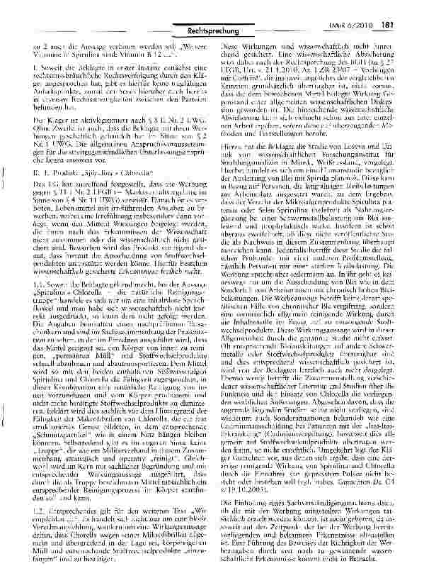 Vorschauseite 3: Notwendige wissenschaftliche Absicherung einer werblichen Anpreisung von NahrungsergänzungenUWG ^ 8 Abs. 1, Abs. 3 Nr. 2; 3; 4 Nr. 11 i.V.m. UWG $ 11 Abs. 1 Nr. 1, 2 LFGB; 3; 5