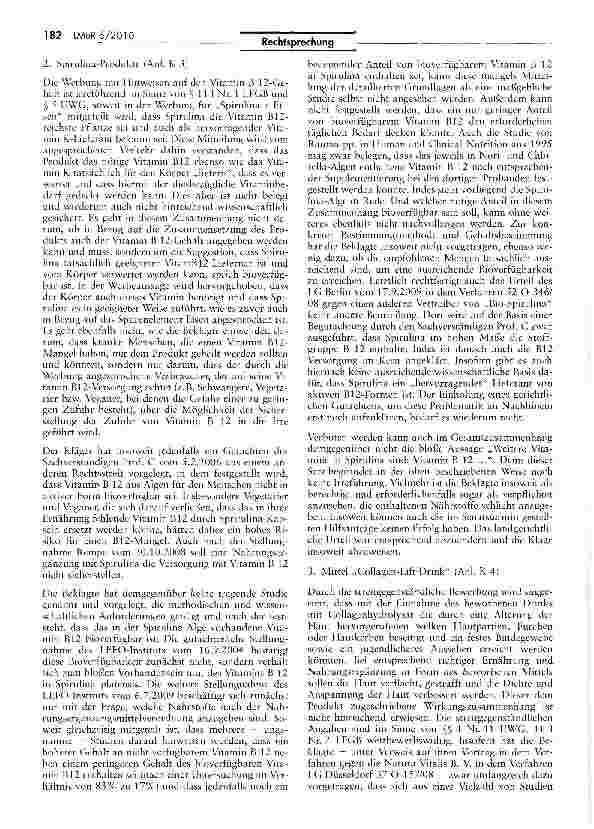 Vorschauseite 4: Notwendige wissenschaftliche Absicherung einer werblichen Anpreisung von NahrungsergänzungenUWG ^ 8 Abs. 1, Abs. 3 Nr. 2; 3; 4 Nr. 11 i.V.m. UWG $ 11 Abs. 1 Nr. 1, 2 LFGB; 3; 5