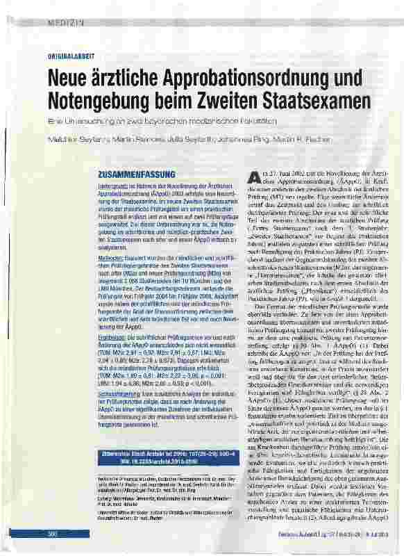 Vorschauseite 1: Neue ärztliche Approbationsordnung und Notengebung beim Zweiten Staatsexamen