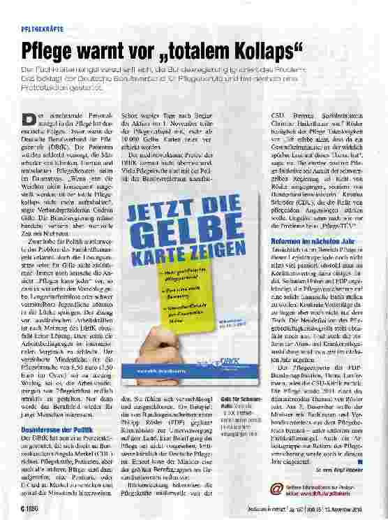 Vorschauseite 1: Pflege warnt vor „totalem Kollaps