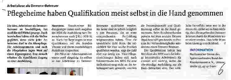 Vorschauseite 1: Pflegeheime haben Qualifikation meist selbst in die Hand genommen