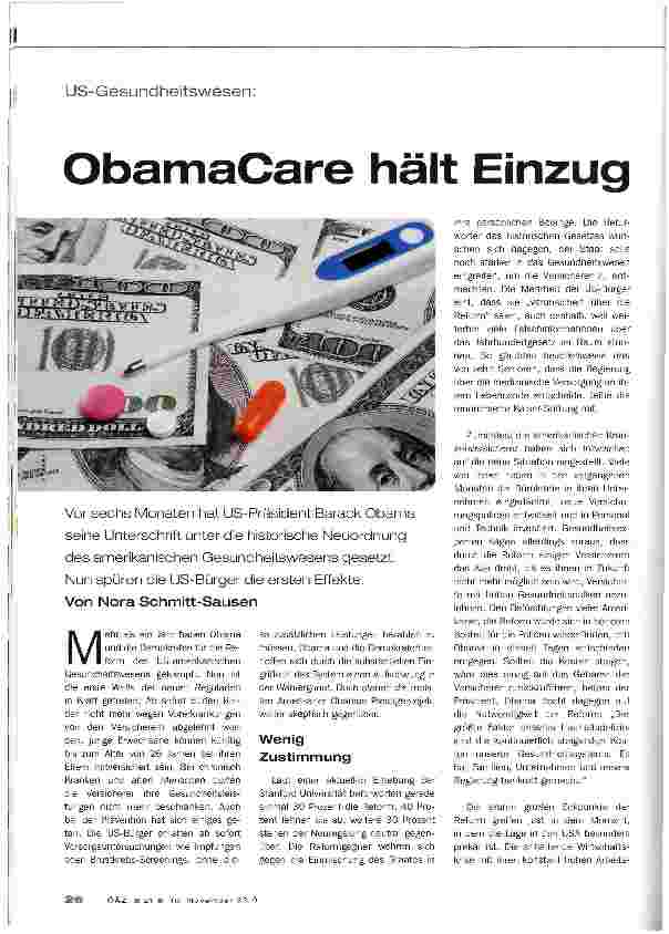 Vorschauseite 1: ObamaCare hält Einzug