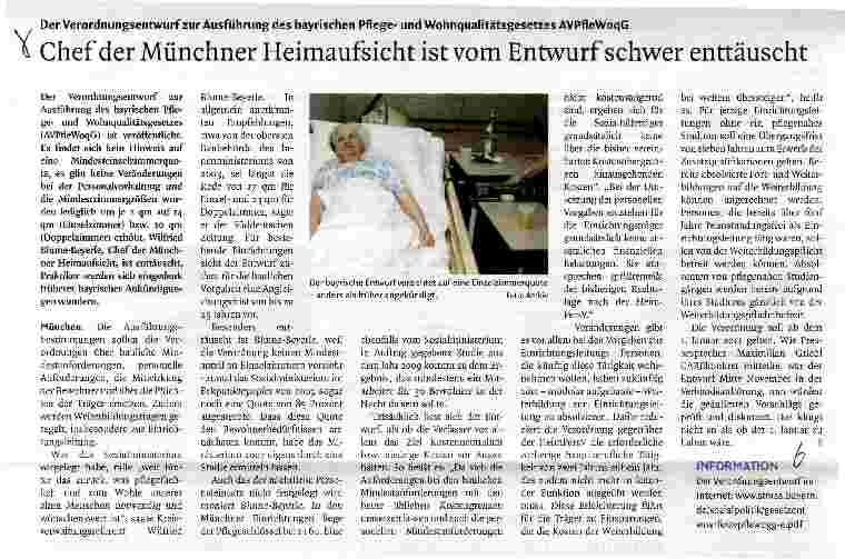 Vorschauseite 1: DerVerordnungsentwurfzur Ausführung des bayrischen Pflegeund Wohnqualitätsgesetzes AVPfleWoqGChef der Münchner Heimaufsicht ist vom Entwurf schwer enttäuscht