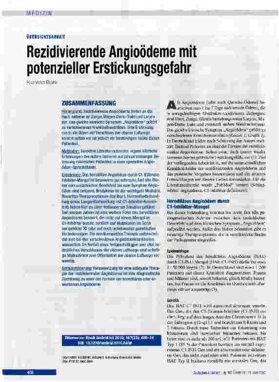 Vorschauseite 1: Rezidiyierende Angioödeme mit potenzieller Erstickungsgefahr