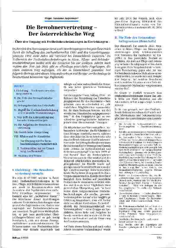 Vorschauseite 1: Die Bewohnervertretung -Der österreichische Weg