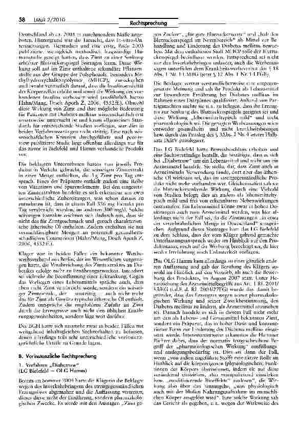 Vorschauseite 5: Unzulässigkeit der Bewerbung und Inverkehrbringen des Miteis Nobilin GLUCO Zimt als diätetisches Lebensmittel mangels Einhaltung der Voraussetzungen der Diätverordnung