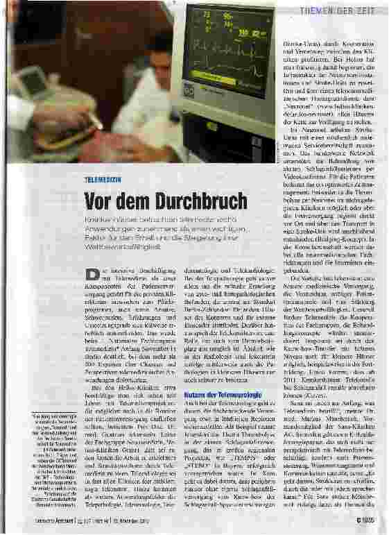 Vorschauseite 1: Vor dem Durchbruch Krankenhäuser betrachten telemedizinjsche Anwendungen zunehmend als einen wichtigen Faktor für den Erhalt und die Steigerung ihrer Wettbewerbsfähigkeit.