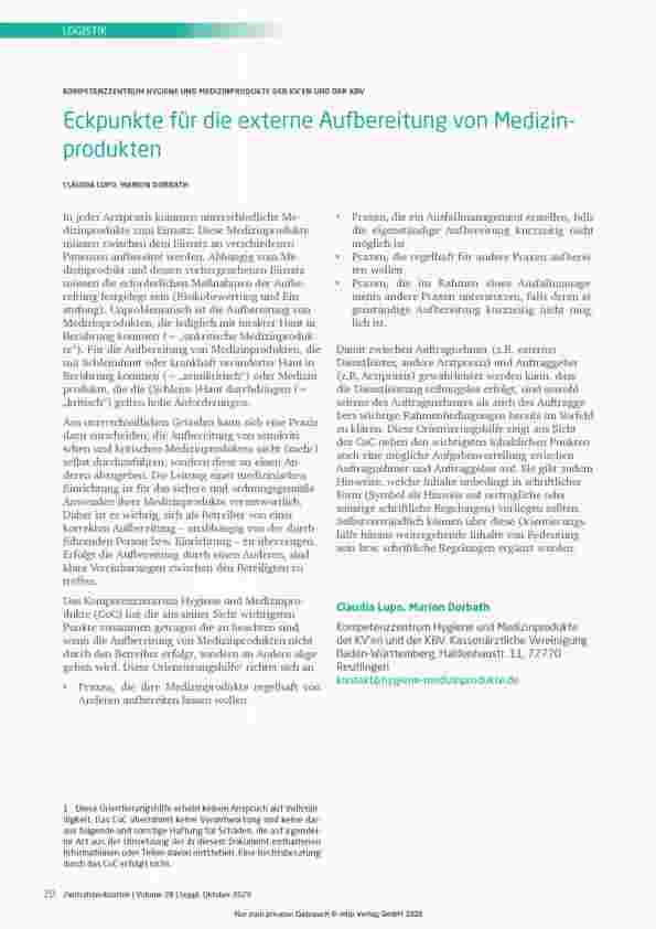 Vorschauseite 1: Eckpunkte für die externe Aufbereitung von Medizinprodukten