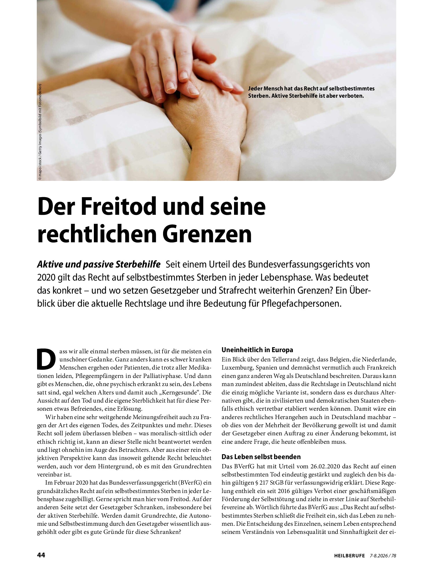 Vorschauseite 1: Der Freitod und seine rechtlichen Grenzen