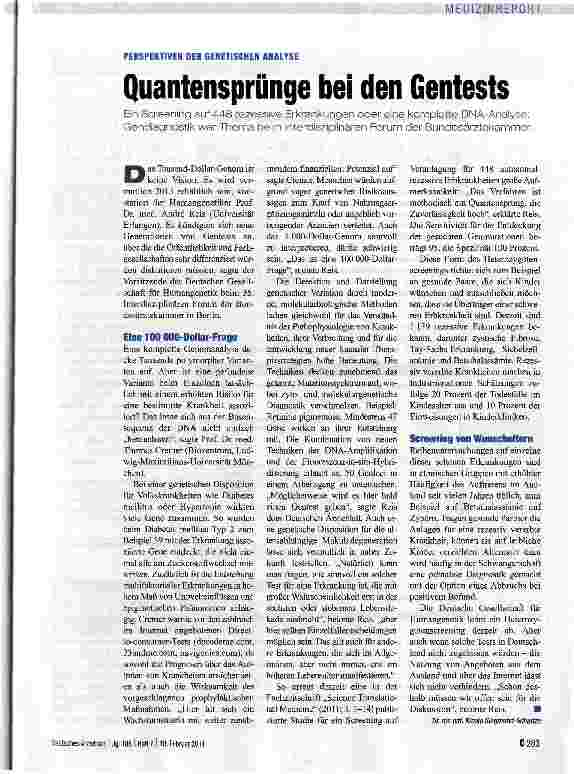 Vorschauseite 1: PERSPEKTIVEN DER GENETISCHEN ANALYSEQuantensprünge bei den Gentests