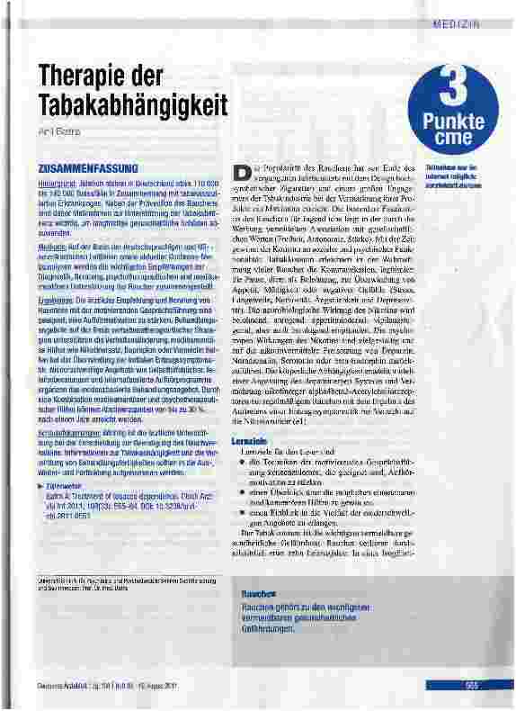 Vorschauseite 1: Therapie der Tabakabhängigkeit