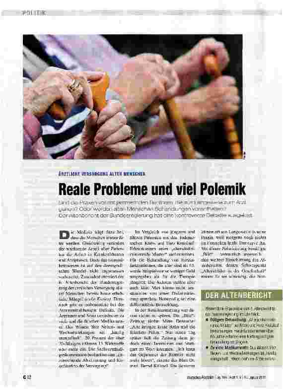 Vorschauseite 1: ÄRZTLICHE VERSORGUNG ALTER MENSCHENReale Probleme und viel Polemik