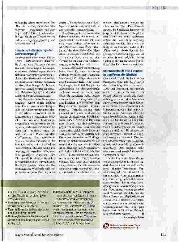 Vorschauseite 2: ÄRZTLICHE VERSORGUNG ALTER MENSCHENReale Probleme und viel Polemik