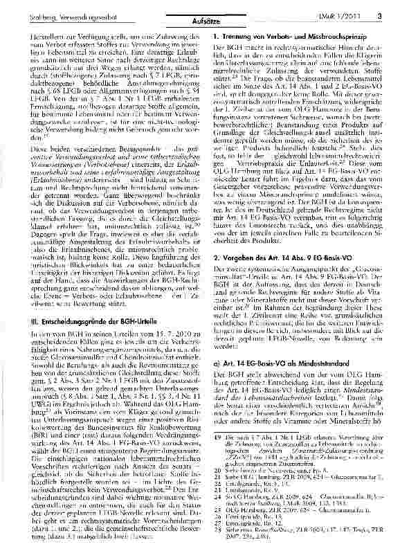Vorschauseite 3: Europarechtliche Grenzen des Verwendungsverbots für andere Stoffe als Vitamine und Mineralstoffe - Rechtliche Implikationen der BGH-Urteile zu„Glucosaminsulfat