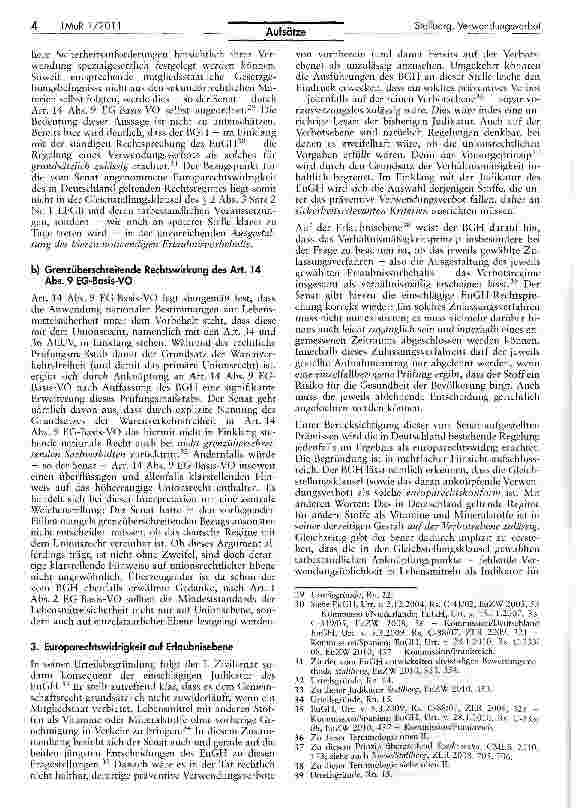 Vorschauseite 4: Europarechtliche Grenzen des Verwendungsverbots für andere Stoffe als Vitamine und Mineralstoffe - Rechtliche Implikationen der BGH-Urteile zu„Glucosaminsulfat