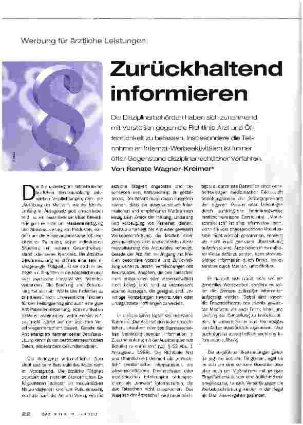 Vorschauseite 1: Zurückhaltend informieren