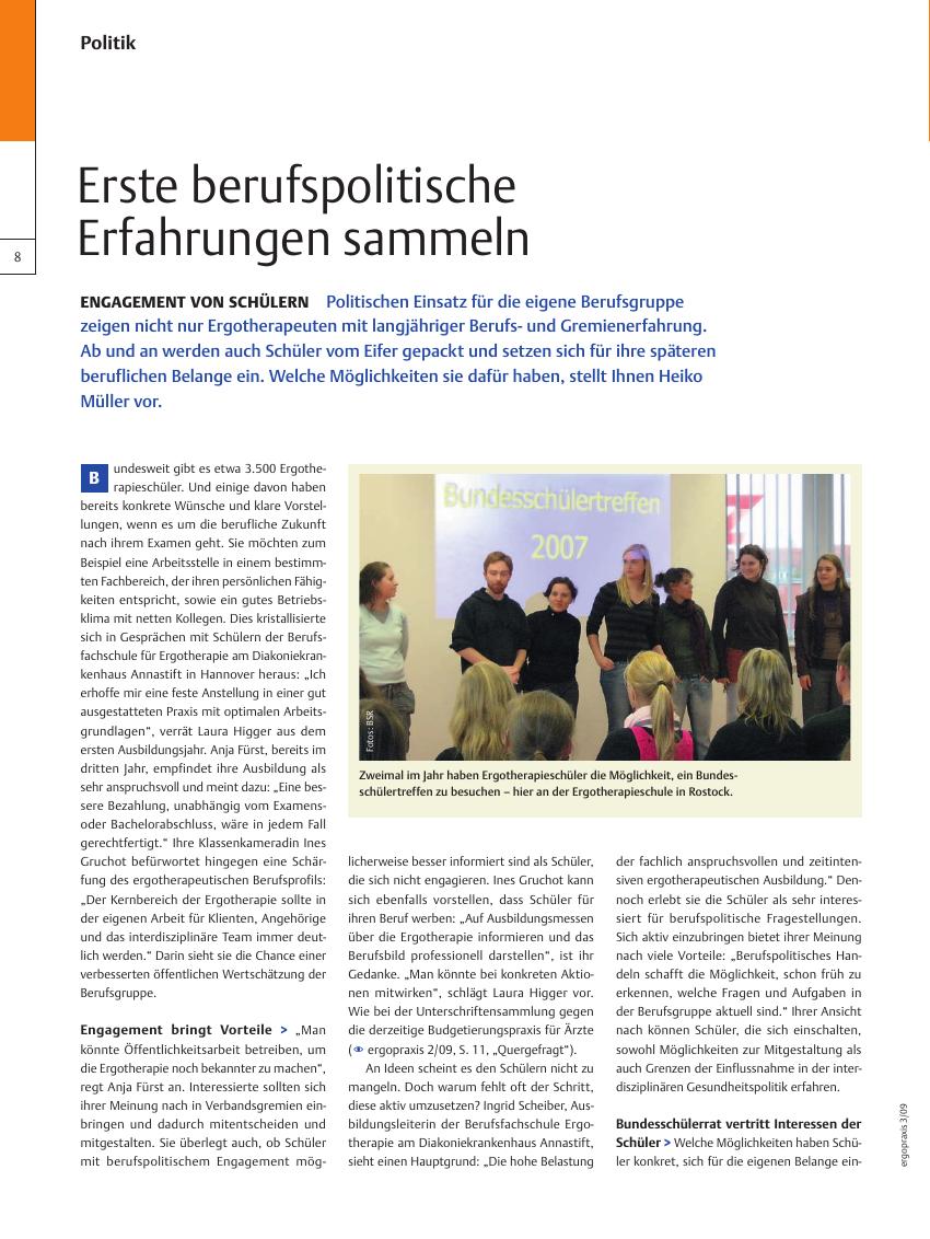 Vorschauseite 1: Engagement von Schülern? Erste berufspolitische Erfahrungen sammeln