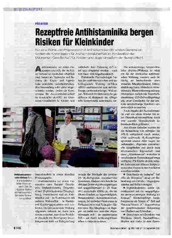 Vorschauseite 1: Rezeptfreie Antihistaminika bergen Risiken für Kleinkinder