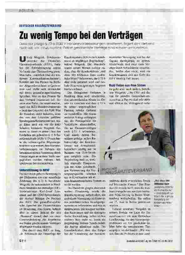 Vorschauseite 1: Zu wenig Tempo bei den Verträgen