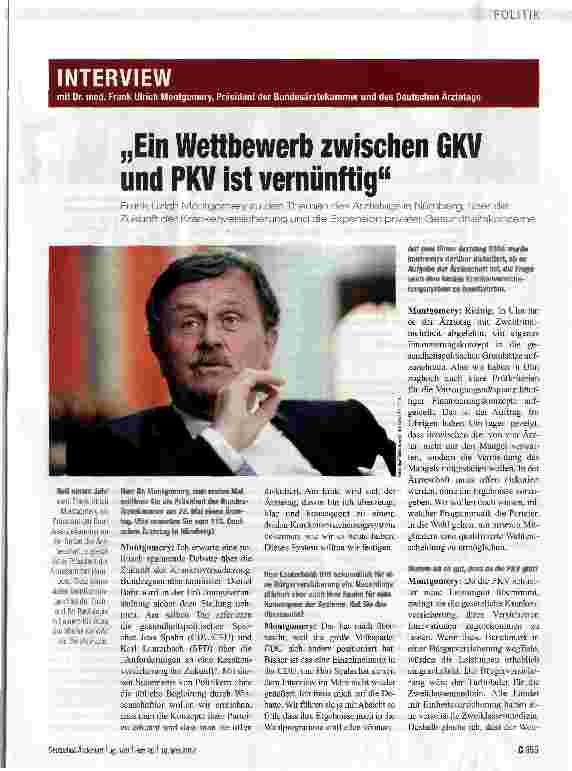 Vorschauseite 1: „Ein Wettbewerb zwischen GKV und PKV ist vernünftig