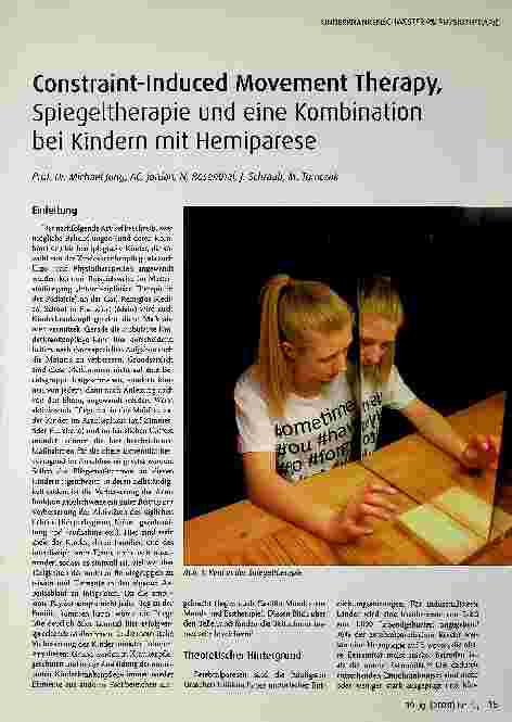 Vorschauseite 1: Constraint-Induced Movement Therapy, Spiegeltherapie und eine Kombination bei Kindern mit Hemiparese