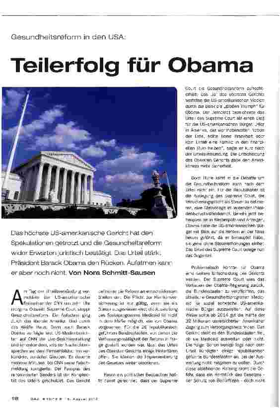 Vorschauseite 1: Teilerfolg für Obama