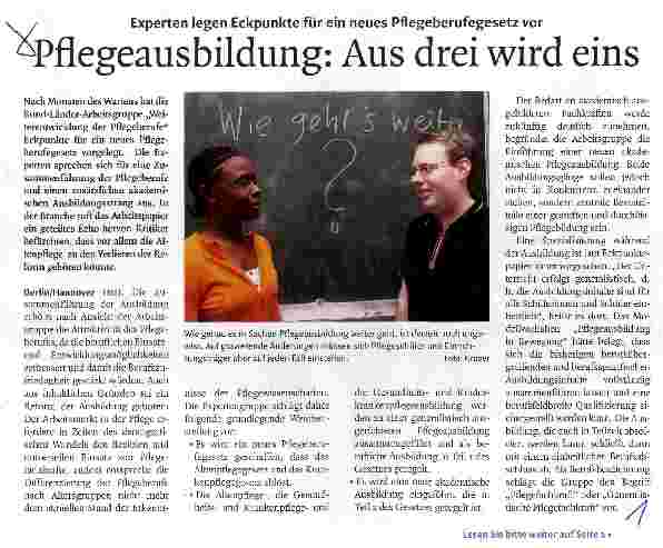 Vorschauseite 1: Pflegeausbildung: Aus drei wird eins