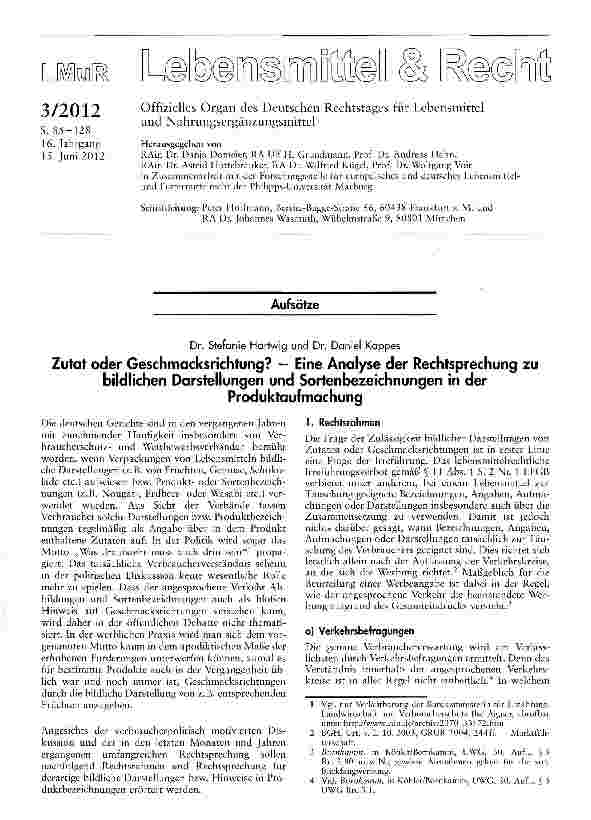 Vorschauseite 1: Zutat oder Geschmacksrichtung? - Eine Analyse der Rechtsprechung zu bildlichen Darstellungen und Sortenbezeichnungen in der Produktaufmachung