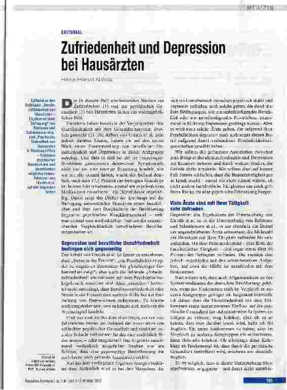 Vorschauseite 1: Zufriedenheit und Depression bei Hausärzten
