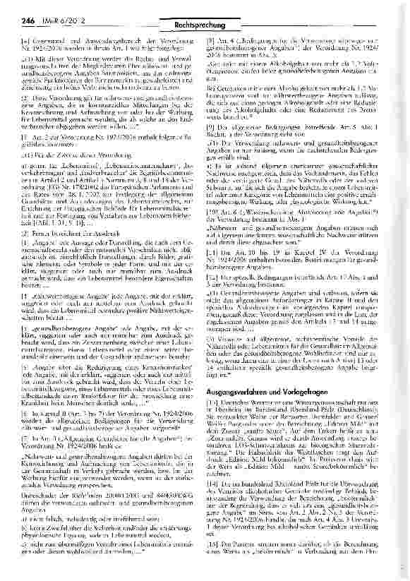 Vorschauseite 2: Keine Vermarktung eines Weines mit „bekömmlich Verordnung (EG) Nr. 1924/2006 Art. 4 Abs. 3 Unterabs. 1