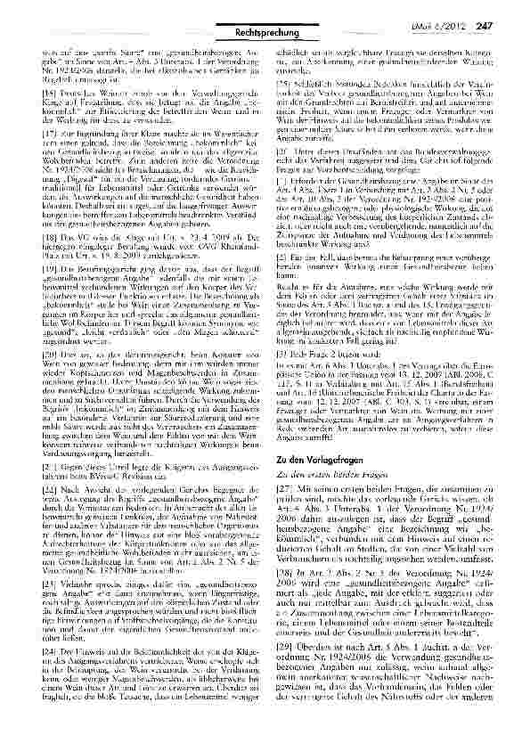 Vorschauseite 3: Keine Vermarktung eines Weines mit „bekömmlich Verordnung (EG) Nr. 1924/2006 Art. 4 Abs. 3 Unterabs. 1