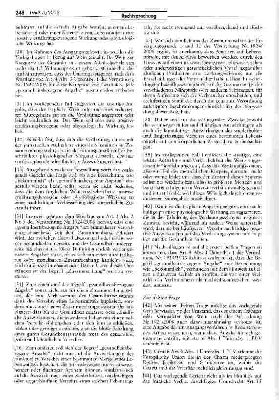 Vorschauseite 4: Keine Vermarktung eines Weines mit „bekömmlich Verordnung (EG) Nr. 1924/2006 Art. 4 Abs. 3 Unterabs. 1