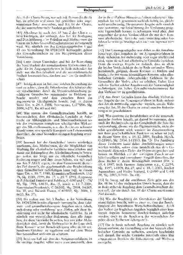Vorschauseite 5: Keine Vermarktung eines Weines mit „bekömmlich Verordnung (EG) Nr. 1924/2006 Art. 4 Abs. 3 Unterabs. 1