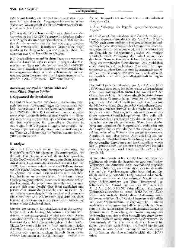 Vorschauseite 6: Keine Vermarktung eines Weines mit „bekömmlich Verordnung (EG) Nr. 1924/2006 Art. 4 Abs. 3 Unterabs. 1