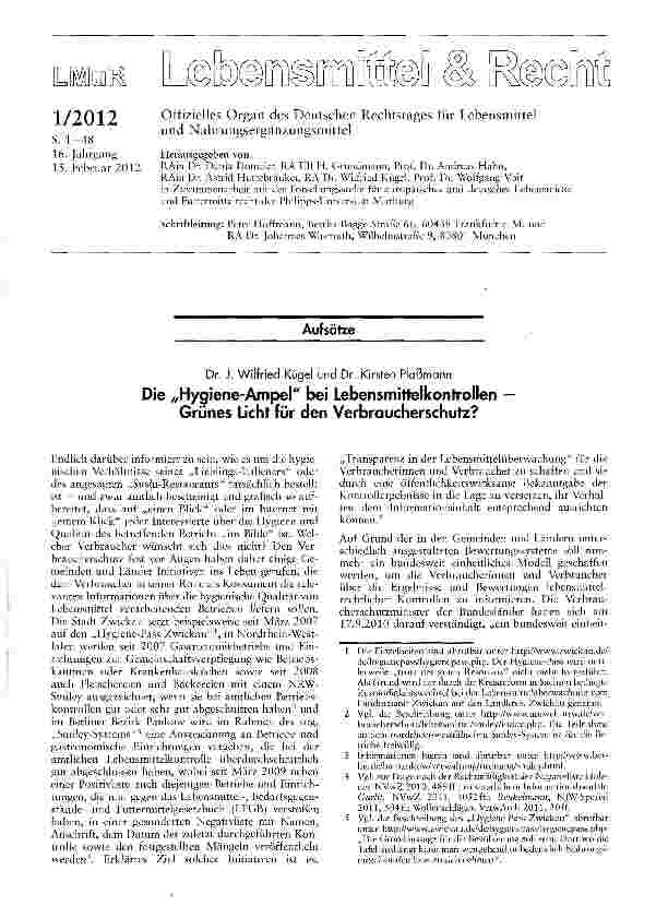 Vorschauseite 1: Die „Hygiene-Ampel bei Lebensmittelkontrollen Grünes Licht für den Verbraucherschutz?