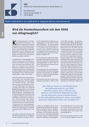 Vorschauseite 1: Wird die Krankenhausreform mit dem KHAG nun alltagstauglich?