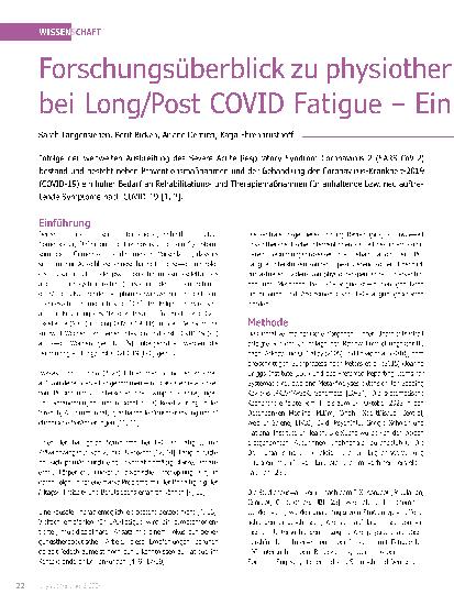 Vorschauseite 1: Forschungsüberblick zu physiotherapeutischen Interventionen bei Long/Post-COVID-Fatigue – Ein Scoping Review