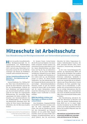 Vorschauseite 1: Hitzeschutz ist Arbeitsschutz Zum Hitzeaktionstag sind Berufsgenossenschaft und Caritasverband gemeinsam unterwegs