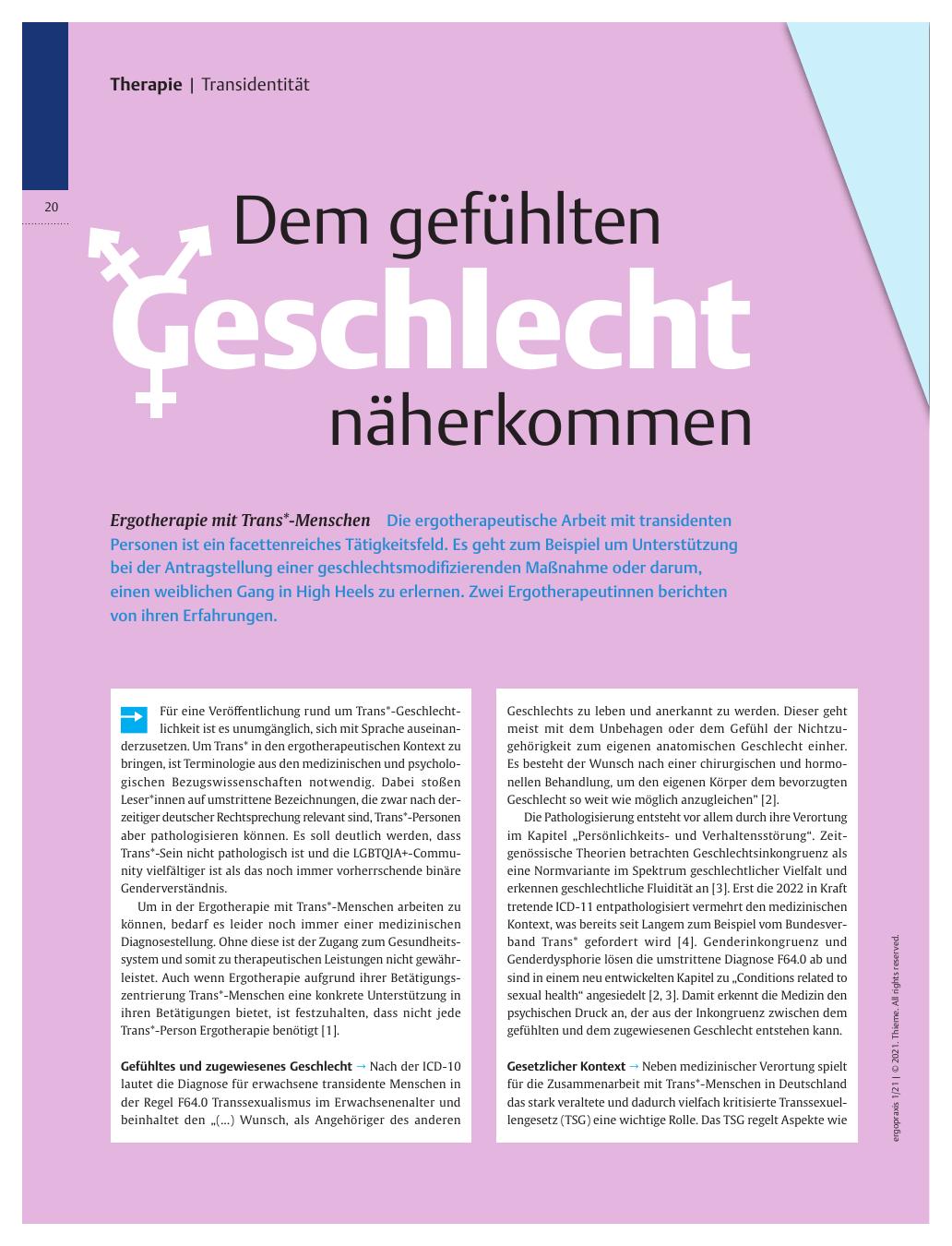 Vorschauseite 1: Dem gefühlten Geschlecht näherkommen? Ergotherapie mit Trans-Menschen
