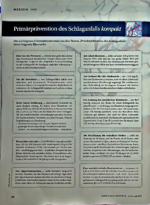 Vorschauseite 1: Primärprävention des Schlaganfalls kompakt