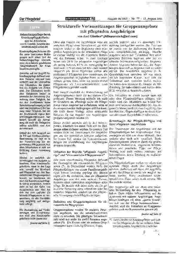Vorschauseite 1: Strukturelle Voraussetzungen für Gruppenangebote mit pflegenden Angehörigen
