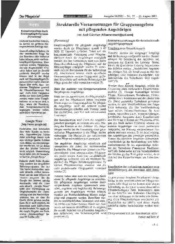 Vorschauseite 2: Strukturelle Voraussetzungen für Gruppenangebote mit pflegenden Angehörigen
