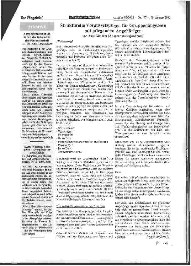 Vorschauseite 3: Strukturelle Voraussetzungen für Gruppenangebote mit pflegenden Angehörigen