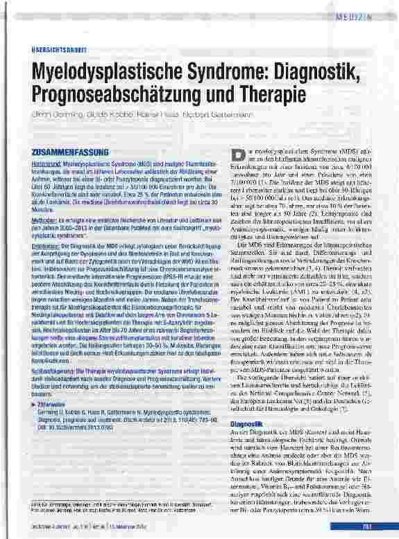 Vorschauseite 1: Myelodysplastische Syndrome: Diagnostik, Prognoseabschätzung und Therapie