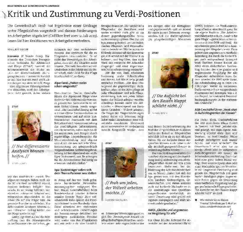 Vorschauseite 1: Kritik und Zustimmung zu Verdi-Positionen